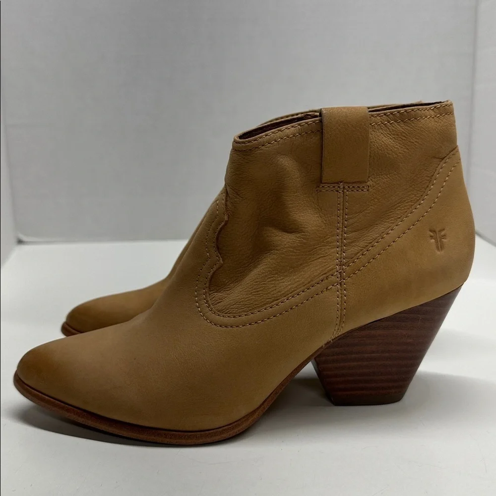 Frye Reina Ankle Booties Heeled Boots Shoes Leather Suede Sand Brown Tan Size 7